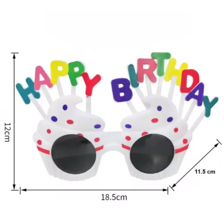 Ochelari Rotunzi Happy Birthday, Cyrax, Tematica Aniversare, Protectie Soare, din Plastic, 18.5x11.5 cm, Alb