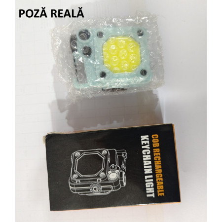Lanterna Mini de Buzunar Tip Breloc,  Incarcare prin USB Type C, Multifunctionala, pentru Exterior, Camping, Alpinism, Ciclism, Mini Lanterna Elvis, 6.1 x 5 x 2.5 cm, Lumina Puternica, Culoare Albastru