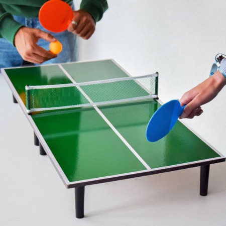Mini Masa de Ping Pong Cyrax, pentru interior, Material Lemn, 60 x 10 x 30 cm, 2 mingi, portabila, verde