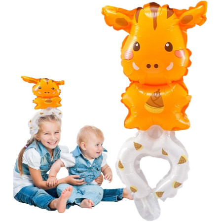 Balon din Folie Metalizata, Cyrax, Figurine Animalute, Tip Bratara, Model Girafa, 13 x 35 cm, Ambalaj Individual, Pai Inclus, Umflare cu Aer sau Heliu, Maro