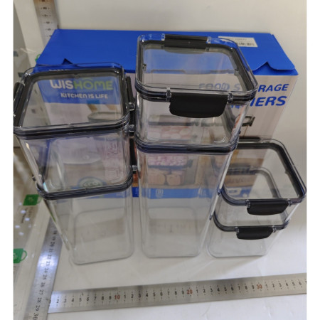 Set 6 Recipiente din Plastic, Cyrax, pentru Alimente/Obiecte, Inchidere Ermetica, 2 x 460 ml, 2 x 700 ml, 1 x 1300 ml, 1 x 1800 ml, Transparent