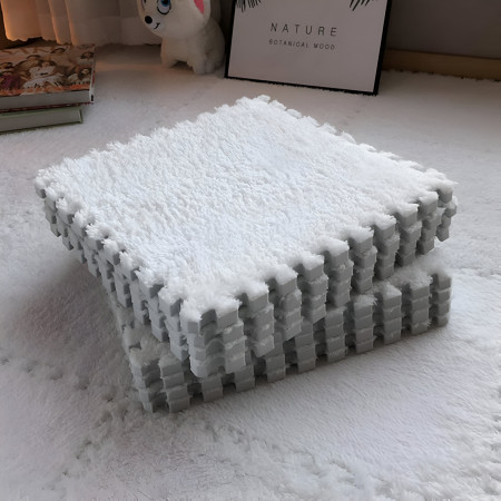 Set 10 Piese Covor tip Puzzle, Cyrax, Spuma EVA, Pufos, 30 x 30 x 1 cm, Alb