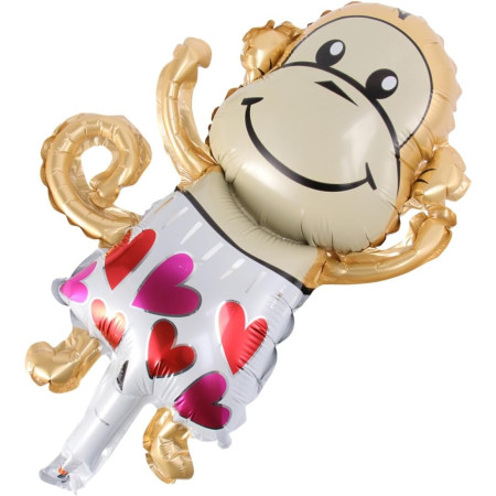 Balon din Folie Metalizata, Cyrax, Mini Figurine Animalute, Model Maimutica, Tematica Aniversare, 45x28 cm, Ambalaj Individual, Pai Inclus, Umflare cu Aer sau Heliu, Multicolor