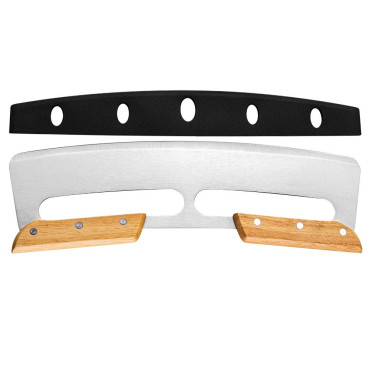 Taietor Feliator de Pizza, Cyrax, din Otel Inoxidabil, cu Capac, Maner din Doua Bucatie, din Lemn, Antialunecare, Lama Neteda si Ascutita, 34x10 cm, Maro