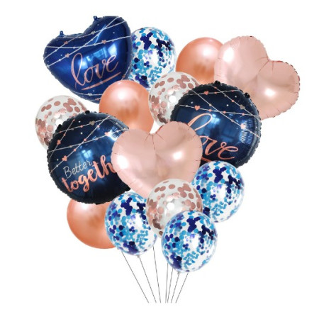 Set 15 baloane pentru Nunta, Cyrax, baloane pentru decor, din folie de aluminiu,  30 x 50 cm, Rose / Albastru