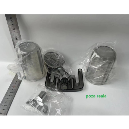 Suport Multifunctional Dublu, Pahar si Suport pentru Periuta de Dinti,  Plastic, 11 cm x 11.5 cm, Gri