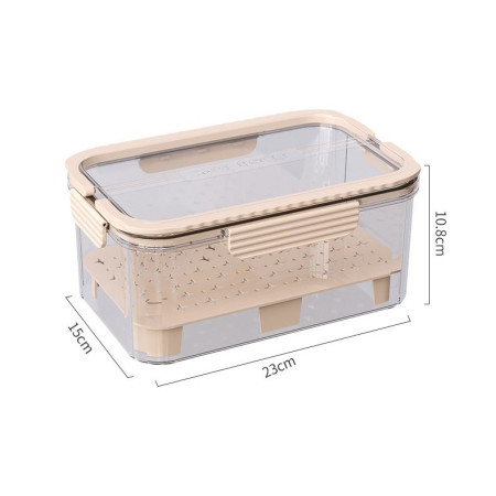 Cutie pentru Depozitare Alimente, Cyrax, de Uz Casnic, 2 Compartimente, Zona pentru Gheata, Mentinere Fresh, cu Maner, Material PET, 23x15x10.8 cm, Bej