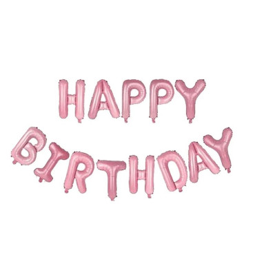 Set baloane folie Cyrax, Happy Birthday, 40 cm, roz deschis