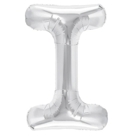 Balon Folie Metalizata Litera I, Cyrax, 80 cm, Umflati cu Heliu sau Aer, Ambalaj Individual, Pai inclus, Argintiu