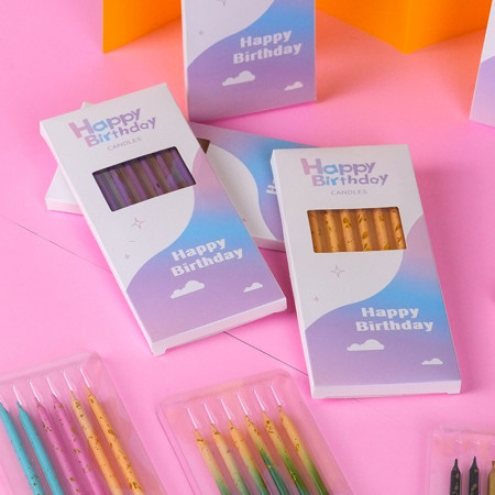Set 6 Lumanari Lungi, Cyrax, din Parafina, 10 x 0.5 cm, Happy Birthday, Mov