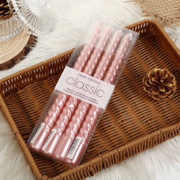 Set 4 Lumanari pentru Masa, Cina, Decor,  Model Rasucit, Lungime 25 cm, Roz