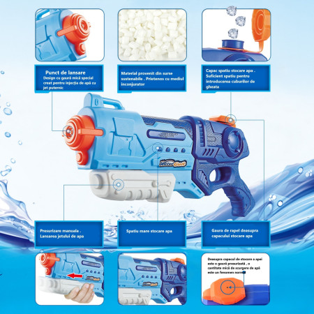 Pistol cu Apa pentru Copii, Rezervor, Pentru Piscina/Plaja, Cyrax, 6ani+, Albastru, 900ML