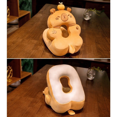 Perna din Spuma,  pentru Birou, Calatorii, Model Capybara, Lavabila, Umplutura de Bumbac, Spatiu Cap in Forma de 8, 30x35x30 cm, Portocaliu