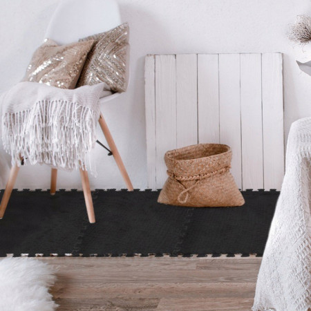 Set 10 Piese Covor tip Puzzle, Cyrax, Spuma EVA, Pufos, 30 x 30 x 1 cm, Negru