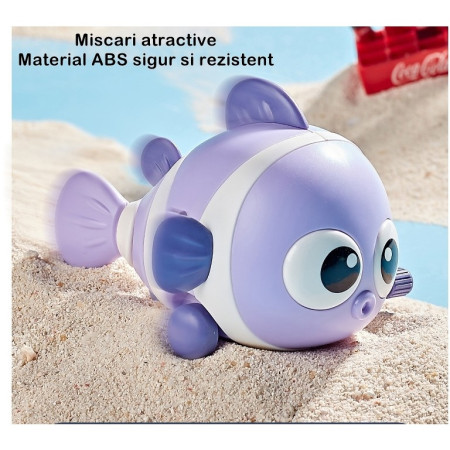 Jucarie mecanica pentru copii Cyrax, pestisor haios, cu cheita, distractiv, se taraste, se misca, 11 x 9 x 7.5 cm cm, mov