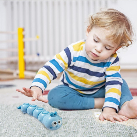 Jucarie mecanica pentru copii Cyrax, omida haioasa, material ABS, cu cheita, distractiva, se taraste, se misca, 15 x 4 cm, albastru