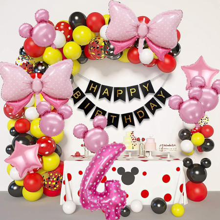 Balon din Folie Metalizata Cyrax, Figurina Cifra, Imprimeu Inimi, Tema Aniversare 80 cm, Ambalaj Individual, Pai inclus, Umflare cu Aer sau Heliu, Roz, Cifra 4