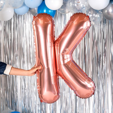 Balon Folie Metalizata Litera K, Cyrax, 100 cm, Umflati cu Heliu sau Aer, Ambalaj Individual, Pai inclus, Rose Gold