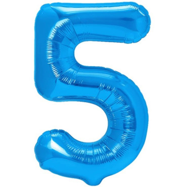 Balon din folie metalizata, Cyrax, Balon aniversar, 40 cm, Albastru, Ambalaj Individual, Pai inclus, Cifra 5