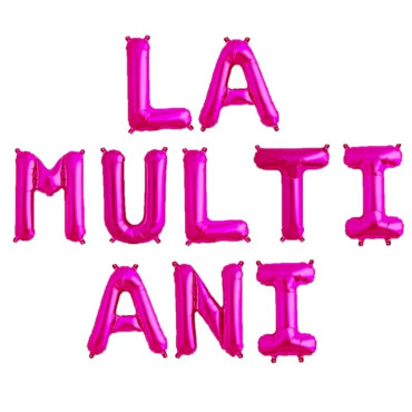 Set 10 Baloane din Folie Metalizata, Cyrax, Figurine Litere, Model La multi ani, Tema Aniversare, 40 cm, Ambalaj Individual, Pai Inclus,  Umflare cu Aer sau Heliu, Roz