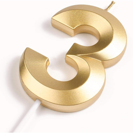 Lumanare Cifra 3, Cyrax, Model Diamond, 5 x 3.4 cm, Auriu