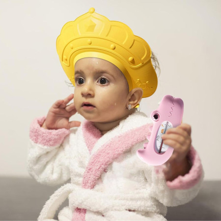 Casca de Dus, Cyrax, Previne Scurgerea Apei si Samponului pe Fata, 0-12 Ani, Ajustabila, din TPE+PP, 20 x 23 cm, Model Coroana, Galben