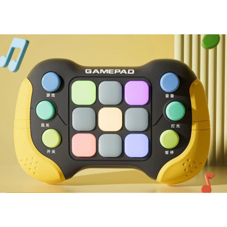 Jucarie Interactiva Cyrax, Tip Consola Pop It, 6 butoane functionale, 5 Moduri de Joc, 600 Niveluri, + 3 ani, Galben/Negru