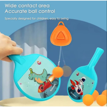 Set 2 Palete de Tenis de Masa, Cyrax, pentru Copii, Design Animat, Tematica Astronauti, Accesoriu de Agatat Inclus si 2 Mingi, Albastru