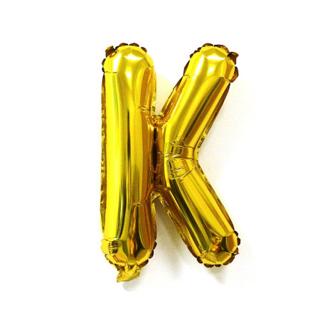 Balon Folie Metalizata Litera K, Cyrax, 40 cm, Umflati cu Heliu sau Aer, Ambalaj Individual, Pai inclus, Auriu