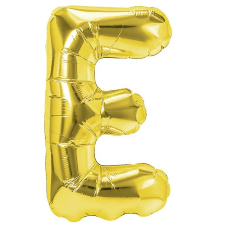 Balon Folie Metalizata Litera E, Cyrax, 40 cm, Umflati cu Heliu sau Aer, Ambalaj Individual, Pai inclus, Auriu