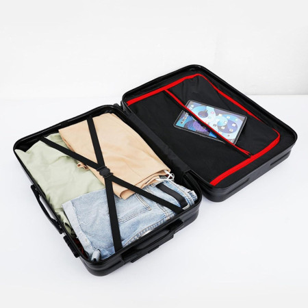 Troler de Calatorie, Cyrax, 56 x 35 x 22 cm, 4 Roti, Maner Reglabil, din ABS, cu Fermoar, Blocare cu Cod, Impermeabil, Model Astronaut, Negru