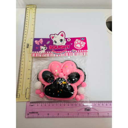 Jucarie Antistres Squishy, Cyrax, cu Revenire Lenta, Model Labuta de Pisica, cu Stelute, 12 cm, 220g, Pinch Family, Ambalaj Transparent, Roz Negru