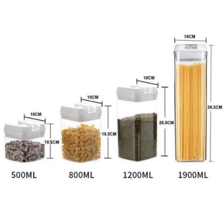 Cutii de Depozitare Alimente, Cyrax, set din 5 Cutii pentru Condimente, Volumetrie 0.5l, 0.8l, 1.2l, 1.9l, Transparente cu Capac Alb