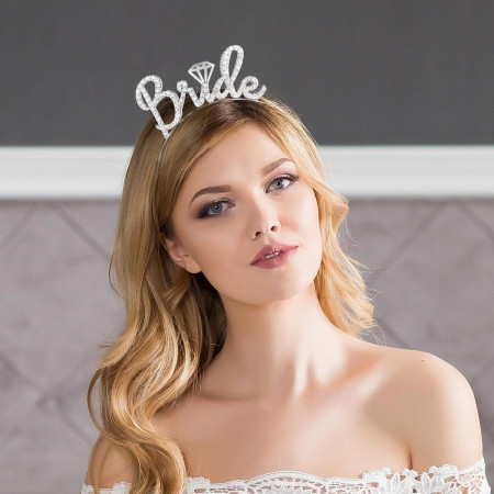 Coronita pentru Mireasa, Cyrax, Model Bride, cu Cristale, Marime Universala, 12.5 x 14.5 cm, Alb