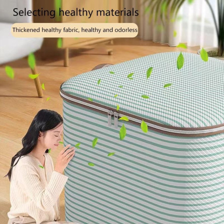 Cutie de Depozitare cu Fermoar,  Pliabila, Maner Ranforsat, Fermoar Rezistent, pentru Haine, Paturi, Plapume, Perne, Lenjerii de Pat, Jucarii, 56x45x56 cm, 150 Litri, in Dungi, Verde