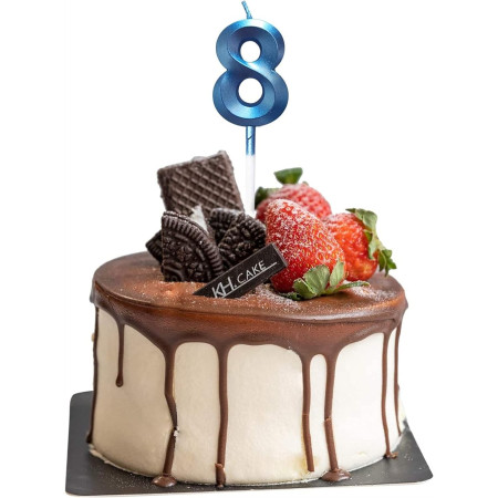 Lumanare Cifra 8, Cyrax, Model Diamond, 5 x 3.4 cm, Albastru