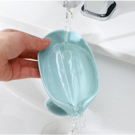 Savoniera  cu scurgere, pentru sapun, cu ventuza, material ABS, 13 x 8.5 x 10.5 cm, albastru