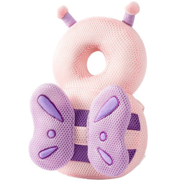 Perna tip Rucsac pentru Protectia Capului pentru Bebelusi,  Tetiera tip Fluturas, din Plus, 33 x 6 x 19 cm, 180 g, Roz Mov