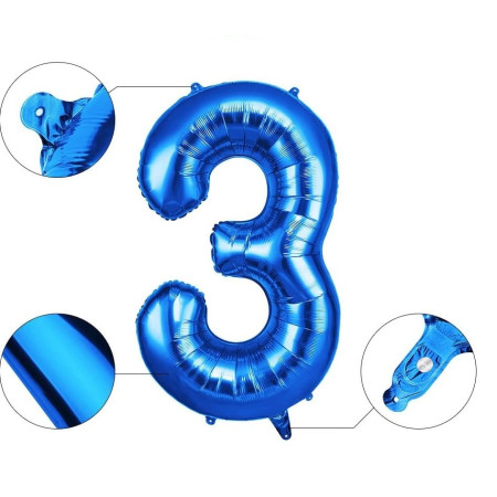 Balon din Folie Cyrax, Cifra 3, 81 cm, Pentru Aer sau Heliu, Albastru