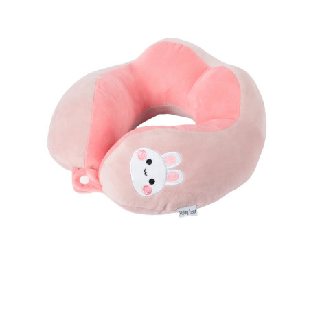 Perna de Calatorie,  Pentru Gat si Cap, Umplutura din Bumbac, 28x28x10 cm, cu Model Brodat Iepure, Roz