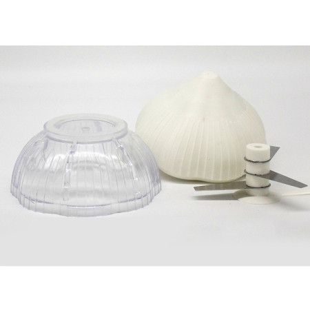 Cyrax Tocator manual pentru usturoi, in forma de usturoi, cutite rezistente, utilizare prin apasare, material ABS si inox, 9.5x9.5x9.3 cm, alb