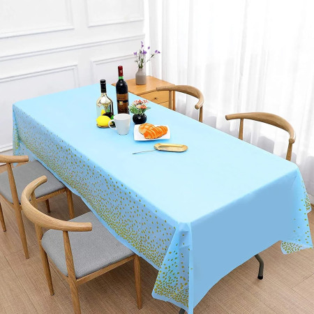 Fata de Masa, Cyrax, din PEVA, Imprimeu Buline Aurii, 137 x 274 cm, Impermeabila, Fara Pete, Curatare Rapida, Albastru