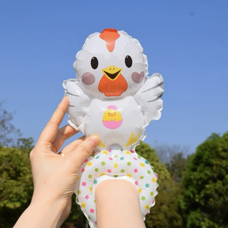 Balon din Folie Metalizata, Cyrax, Figurine Animalute, Tip Bratara, Model Gaina, Ambalaj Individual, Pai Inclus, Umflare cu Aer sau Heliu, Alb