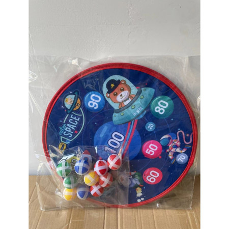 Joc Darts Cyrax pentru Copii, Placa Pliabila 36.5 cm, 8 Mingii Velcro/Scai Simple, 2 Mingii Luminoase, Model Spatiu, Albastru