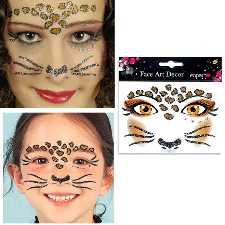Sticker Temporar pentru Fata, Cyrax, pentru Machiaj, Face Art, Halloween, Teatru, Model Leopard, Maro