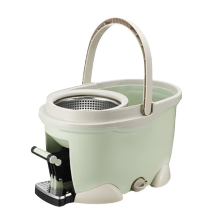 Set Galeata cu Pedala si Mop Rotativ 360°,  Cu Actiune Centrifuga x4, Pentru Uz Casnic, Maner din Otel Inoxidabil Telescopic, 2 Capte din Bumbac, 46x30x28 cm, Verde Matcha