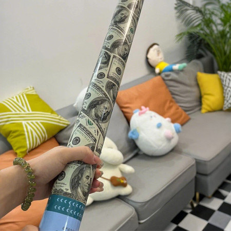 Tub de Confetii, Cyrax, Money, 60x5 cm, Confetii Asortate Model Dolari, Eliberare prin Rasucire, Multicolor