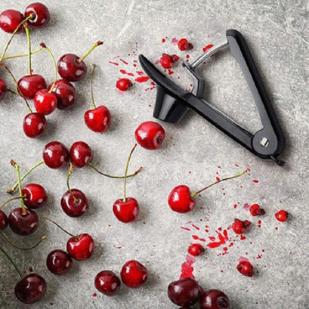 Dispozitiv de Scos Samburi, Cyrax, Manual, cu 1 Gaura, pentru Cirese/Masline, 20.5 x 3.8 x 13 cm, din ABS+Otel Inoxidabil, cu Maner, Negru