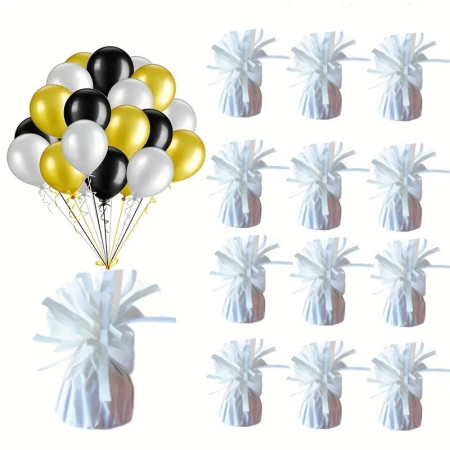 Greutate pentru Baloane cu Heliu, Cyrax, din Folie cu Franjuri, 170g, 13 x 5 x 3 cm, Alb