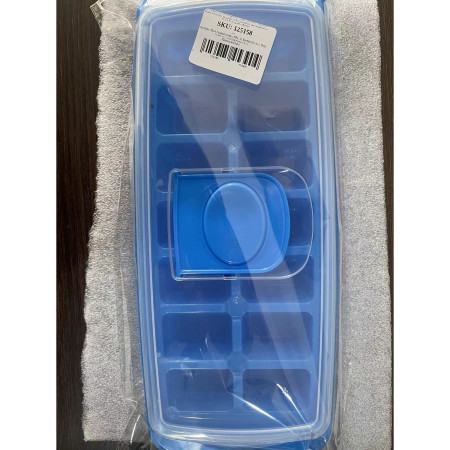 Forma pentru cuburi de gheata Cyrax, 14 cuburi, reutilizabil, plastic alimentar, cu capac, orificiu umplere, dreptunghiulara, 29.5 x 12.5 x4 cm, albastru
